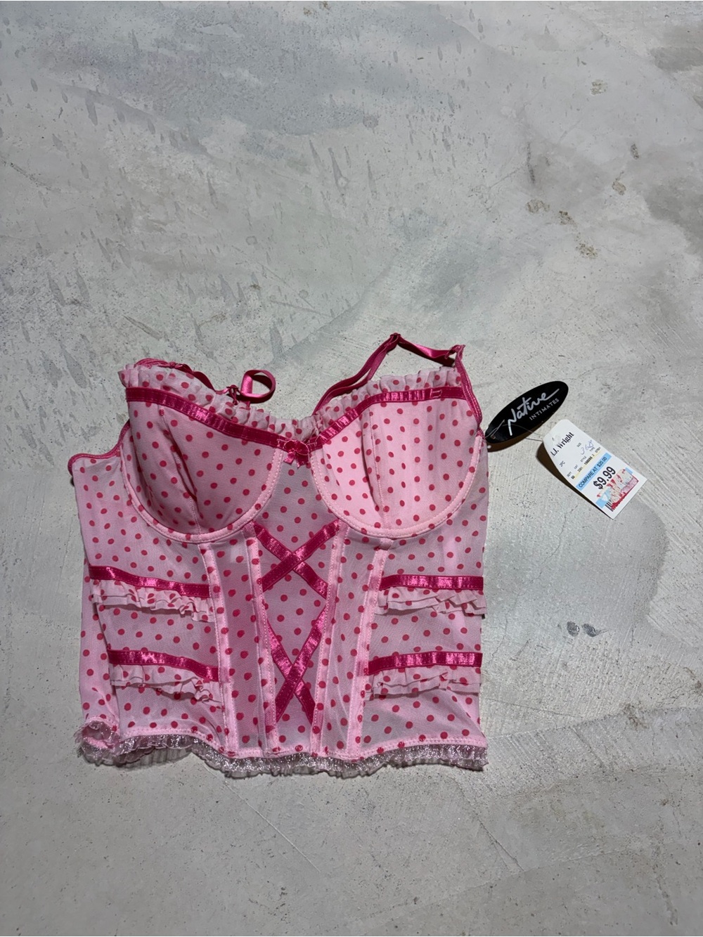Native intimates NOS NWT Pink Polka Dot Bustier Top 36B